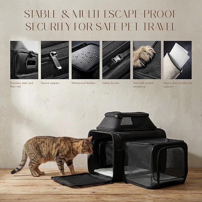 Top and Side Expandable Pet Carrier with Treat & Pet Window,18x11x11 Inch Delta American United Airline Approved,Soft-Sided Dog Carrier for Small Dogs and Cats,Travel Cat Carrier with Locking Zippers