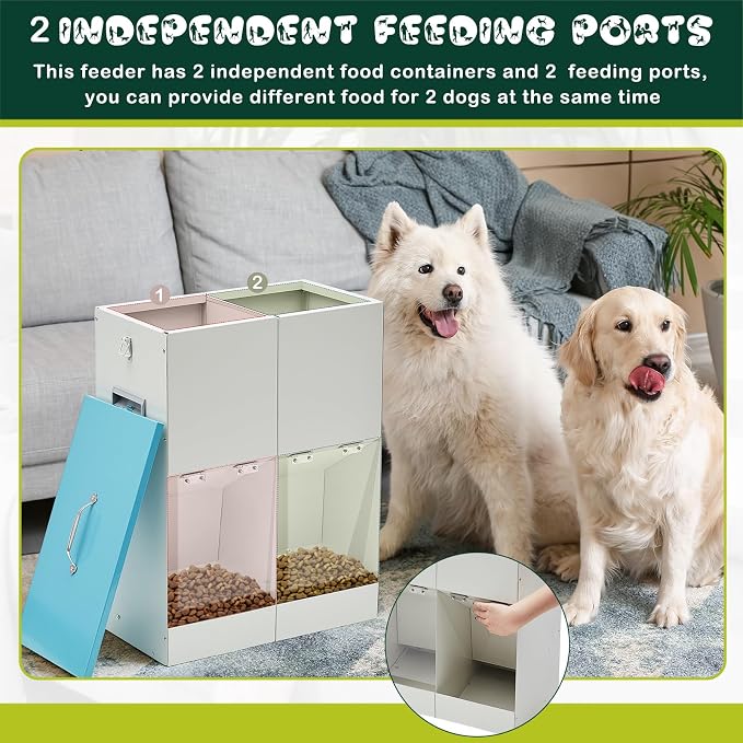 Willinglong Gravity Automatic Dog Feeder for 2 Dogs 46 lbs Capacity Galvanized Metal Self Feeding Dog Food Dispenser Large Breed for Outdoor and Indoor Use