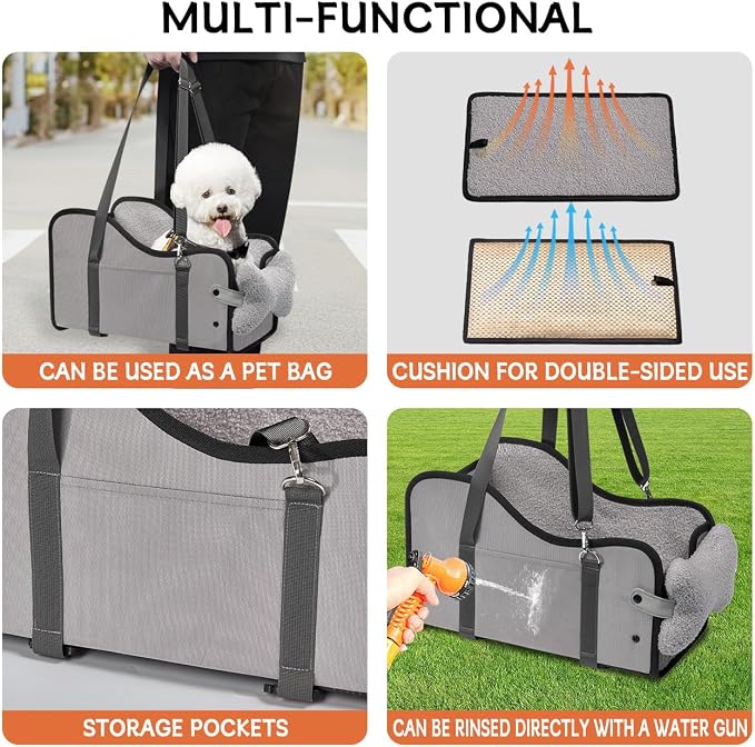 TKYZ Center Console Dog Car Seat for Small Dogs,for Car/SUV/Small Truck | Soft Pillow,Double fixation,Scratch-Resistant Fabric,Pet Booster with Safety Belt,Puppy Car Seat for Small Dogs 0-11 lbs