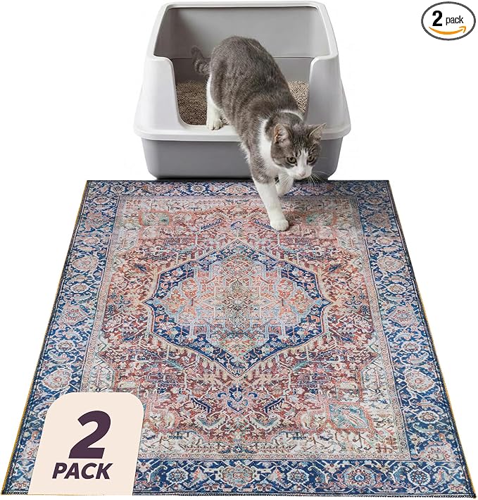 Lovewag Cat Litter Mat, Litter Box Mat, Rustic Terracotta, 16x24, 2 Pack | Washable litter mat cover, kitty litter mat & cat mat for litter box, litter trapping mat, prevents tracking, multi-cat