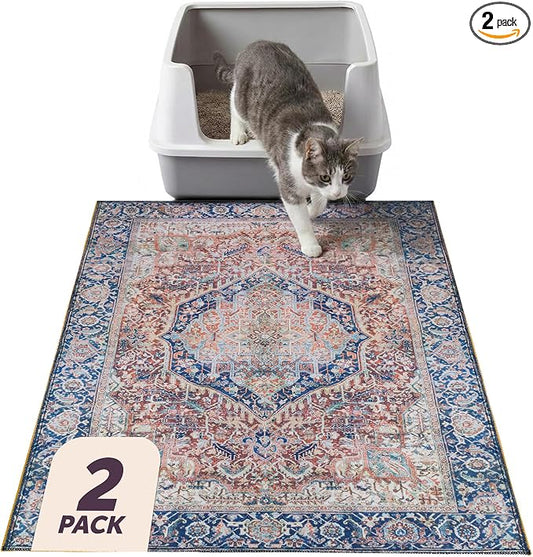 Lovewag Cat Litter Mat, Litter Box Mat, Rustic Terracotta, 16x24, 2 Pack | Washable litter mat cover, kitty litter mat & cat mat for litter box, litter trapping mat, prevents tracking, multi-cat