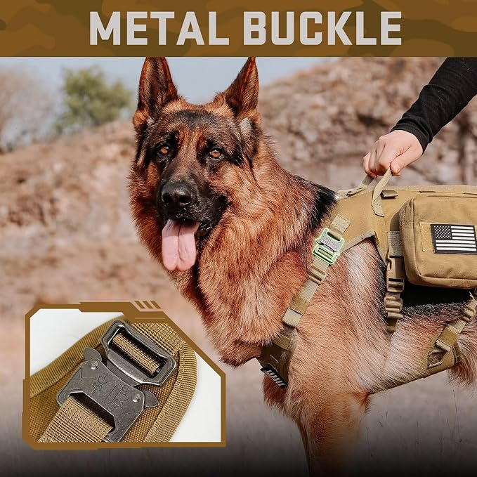 Forestpaw Tactical Dog Harness Collar Bungee Leash Set,S,Coyote Brown | Adjustable Fits 17-25" Chest,20-35 lbs,No Pull Control Military Style,Quick Release Buckle,Walking for Medium Dogs