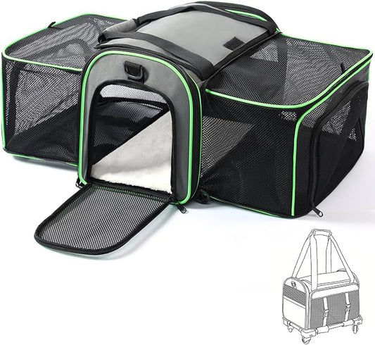 Gardner Pet Expandable Cat Carrier Airline Approved (18x12x12 in), 2-Side Square Extension Pet Travel Carrier for Medium Cats up to 15 lbs, Mesh Soft-Sided Cat Carrier Bag
