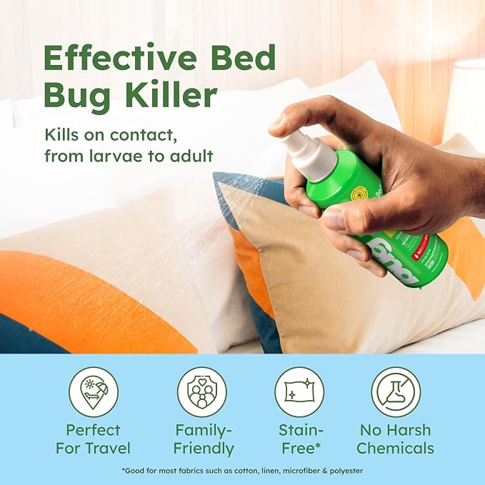 BugMD Bed Bug & Mite Spray - TSA Approved 3.7 oz - Child & Pet Safe, Stain & Odor Free - Lice, Tick, Fly, Mosquito, Flea, Dust Mite Treatment - Travel Essential for Hotels, Suitcases, Backpacks, Shoes