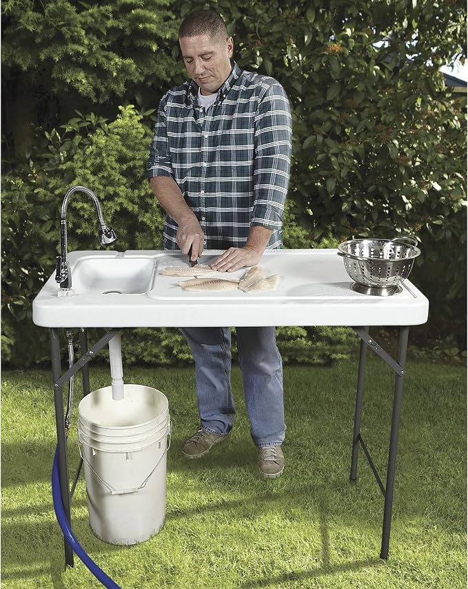PACEROCKER Outdoor Fish & Game Cleaning Portable Folding Camp Table & Washing Station with Flexible Faucet