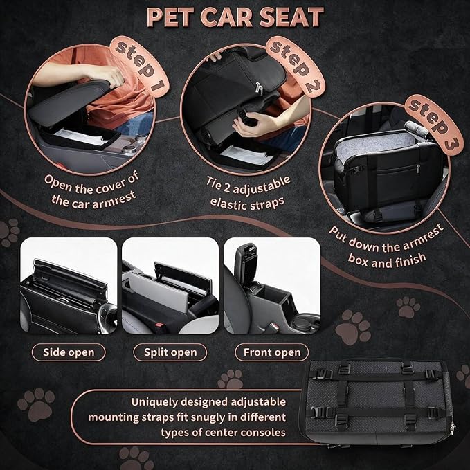 YUDODO Large Dog Car Seat for Center Console 10-18lbs, PU Booster Bed | Portable Puppy Cat Seat, Waterproof, Wipe Clean, Safe & Durable, Side Pockets, for Truck & SUV-Width>9.5in, Anti-Slip, Black