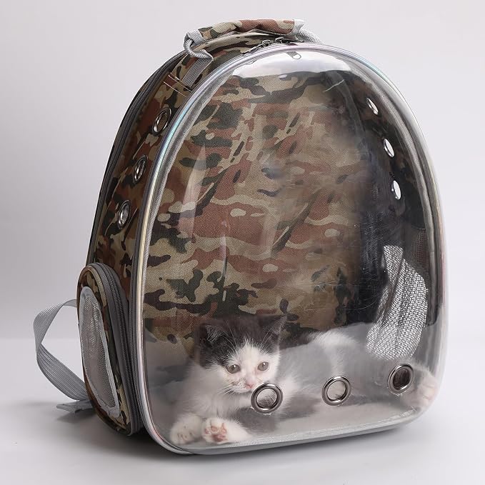 TOYSINTHEBOX Cat Backpack Carrier Back Expandable Bubble Pet Carrier Backpack for Large Cat, Kitten and Dog, Designed for Hiking, Camo