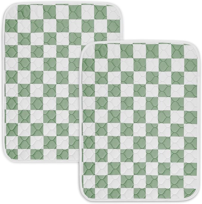 2 Pack Sage Green Checkered Washable Pee Pads for Dogs, Checkered Reusable Dog Pee Pads, for Puppy Playpen, Crate, Whelping Box, Potty Training, Cute Aesthetic Absorbency, Leak-Proof Non-Slip