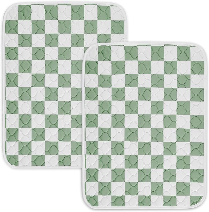 2 Pack Sage Green Checkered Washable Pee Pads for Dogs, Checkered Reusable Dog Pee Pads, for Puppy Playpen, Crate, Whelping Box, Potty Training, Cute Aesthetic Absorbency, Leak-Proof Non-Slip