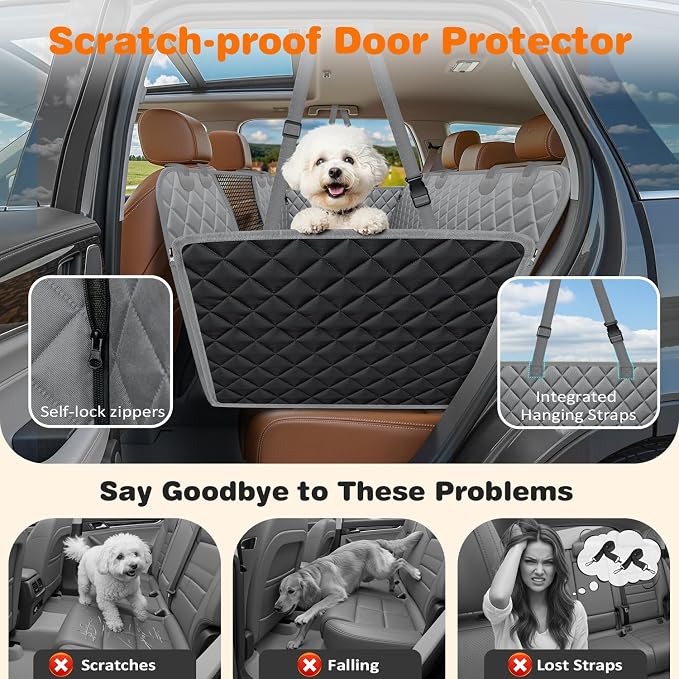URPOWER 4 in 1 Dog Car Seat Cover for Back Seat, Waterproof Dog Hammock with Mesh Window and Side Flap Pet Car Seat Protector Dogs Backseat Cover for Cars, SUVs & Mid-Size Trucks