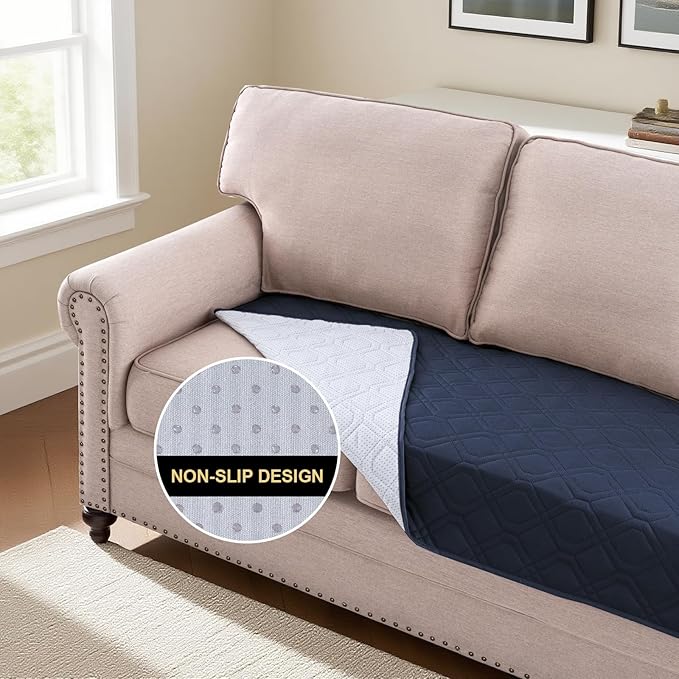 PrinceDeco Waterproof Couch Cover for Dogs Washable Dog Blanket Indoor and Outdoor Replacement Bed Cover with Anti-Slip Back Furniture Bed Couch Sofa for Large Sized Dog(52x82 Inch,Navy)