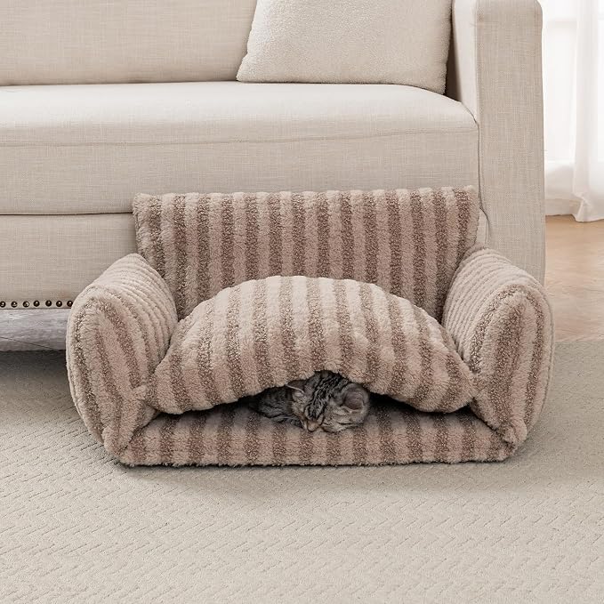 Hollypet Cat Bed Small Dog Orthopedic Couch Beds for Pets up to 20 lbs | Fluffy Multifunctional Double-Layer Warming Kitten Pet Couch Orthopedic Beds with Machine Washable Cover and Non-Slip Bottom