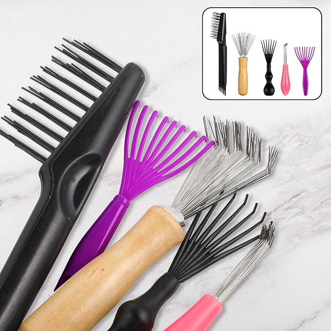 Comb and Brush Cleaner Tool Set, 5-Piece Comb Cleaner Set - Hair Brush Cleaner Rake, Comb Cleaning Brush, Maintenance Hair Comb for Home and Salon Use Removing Hair Dust