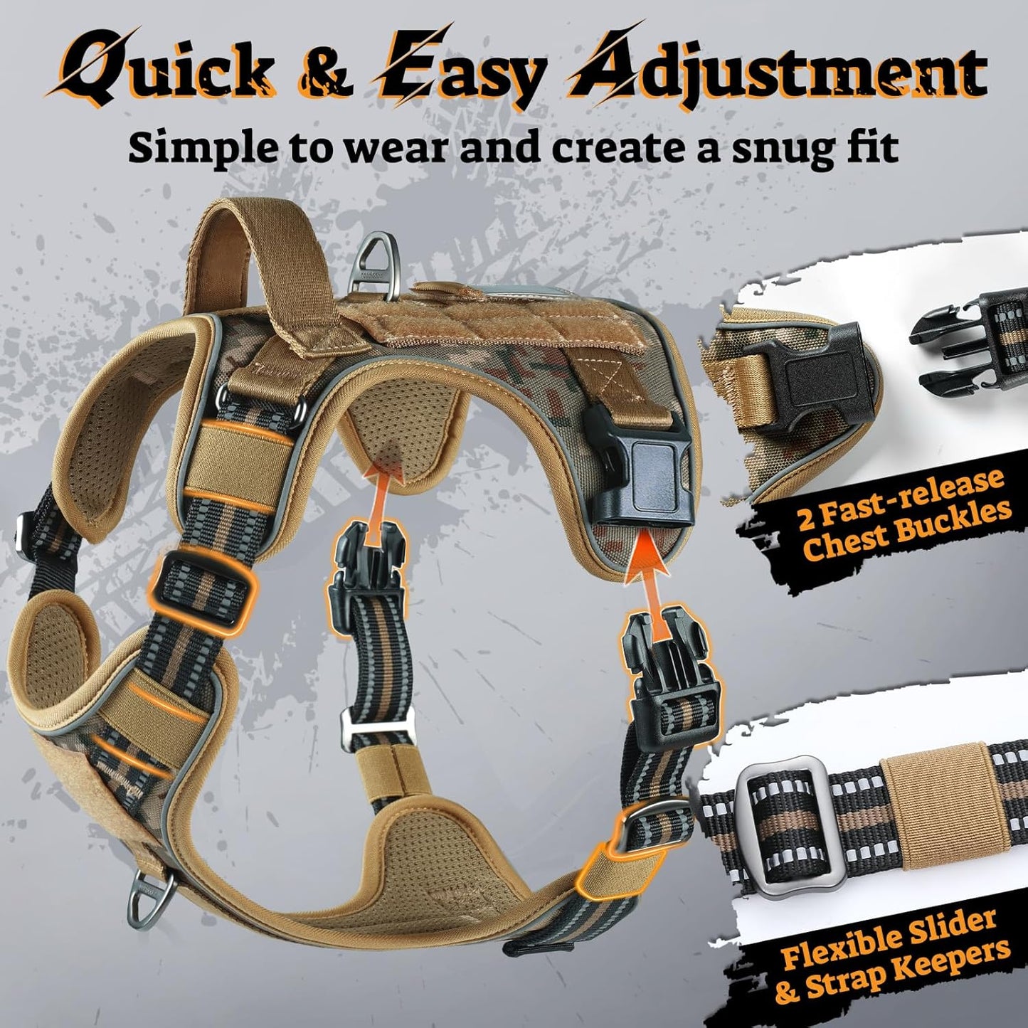 rabbitgoo Dog Harness for Large Dogs No Pull, Tactical Service Pet Vest with Molle and Control Handle, Adjustable and Reflective Military Harness for Easy Walking and Training, Desert camo, XL