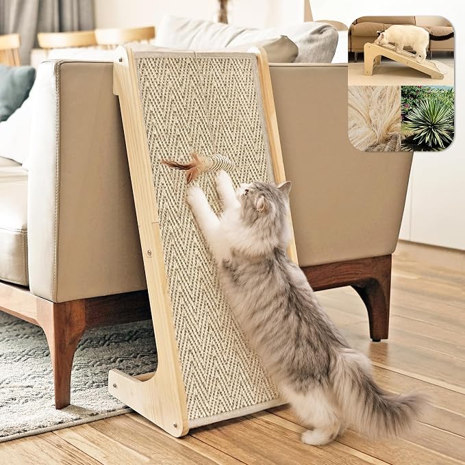 PETKARAY Cat Scratcher, Sisal Scratching Ramp, L Shape Cat Scratch Pad for Indoor Cats, Wall Furniture Protector Large Size