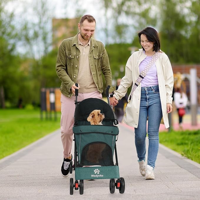 3 in 1 Pet Stroller for Small Dogs and Cats, Foldable Pet Stroller with Cats and Dogs Jogger Travel Strollers, 4 Wheels, Breathable Mesh, Large Capacity, Easy to Carry (Dark Green)