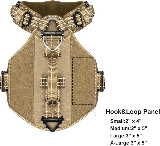 ICEFANG Quick-Moving Tactical Dog Harness for Medium Dogs,No Pull Dog Vest | Control Handle,Reflective,Full Metal Buckles,Adjustable,Hook-and-Loop Panel,Soft Padded,Brown,Medium
