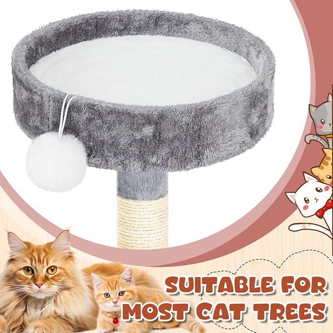 Abbylike 3 Pack 14" Round Cat Dog Bed Cushion Pad Mat Faux Rabbit Fur Pet Sleeping Mat with Small Ball Warm Plush Anti Slip Washable Cat Tree Tower Replacement Cushion Pad for Carrier Crate, White