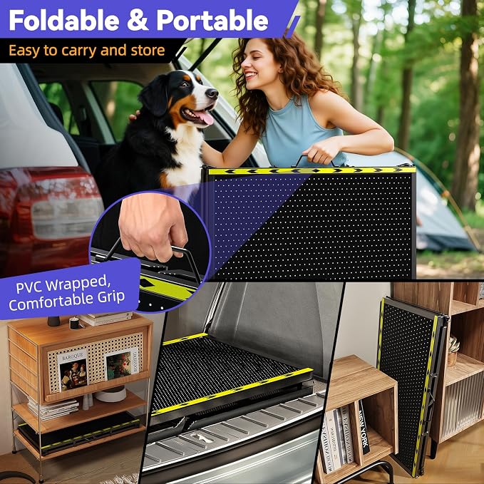 74'' L & 20'' W Longest Dog Ramp for Car - Extra Wide Portable Pet Dog Ramps for Large Dogs, Dogs Cars Ramp for Car SUV/Truck/RV/Bed, Lightweight Ramps with Non-Slip Mesh Up to 250LBS, Black | Extra Wide Portable Pet Dog Ramps for Large Dogs, Dog Car R...