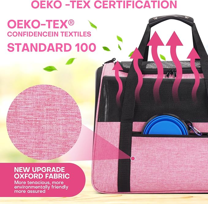 JUNGYOUN Premium Cat Carrier - Pet Carrier for Cat & Small Dogs up to 15lbs - Airline Approved Travel Dog Carrier with Anti-Escape Zippers, Collapsible Travel Bowl & Padded Strap