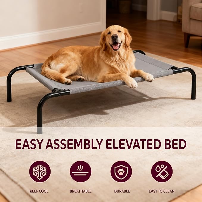 OUTSIDER Elevated Large Dog Bed, Breathable Mesh Cooling Cot with Airflow Support, 51" x 31.5" x 7.8" Grey, Durable Easy-Clean Frame for Heavy Pets