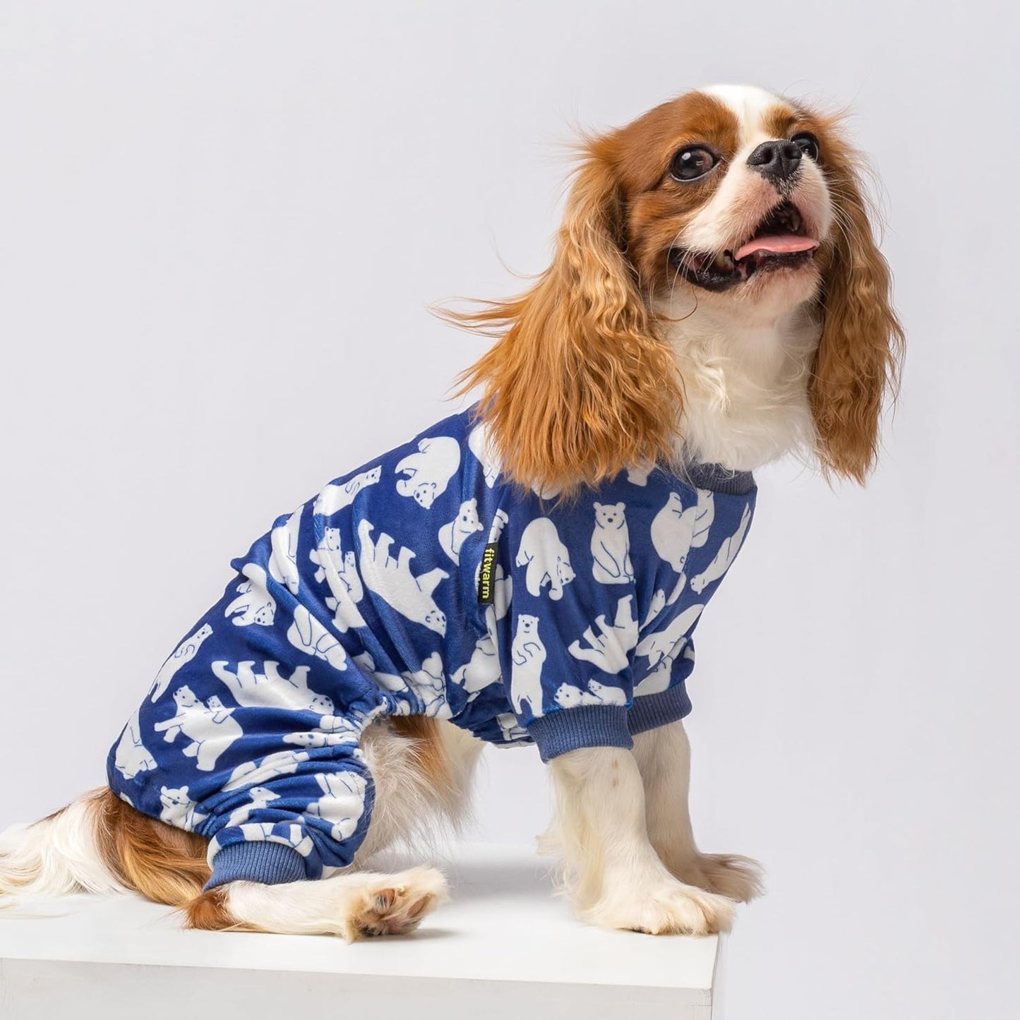 Fitwarm Polar Bear Dog Pajamas, Dog Clothes for Small Dogs Girl Boy, Pet Onesie with Feet, Cat Outfit, Lightweight Velvet, Royal Blue, White, XXL