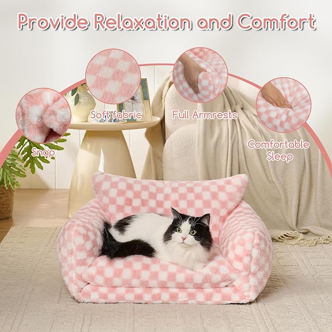 Hollypet Cat Bed Small Dog Orthopedic Couch Beds for Pets up to 20 lbs | Fluffy Multifunctional Double-Layer Warming Kitten Pet Couch Orthopedic Beds with Machine Washable Cover and Non-Slip Bottom