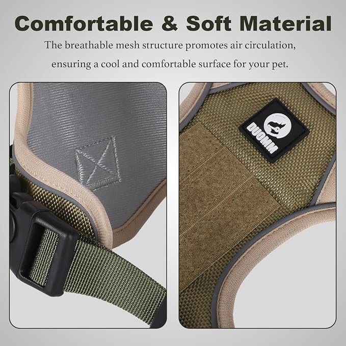No-Pull Tactical Dog Harness for Medium Dogs — 1680D Reflective Padded Vest | with Handle | Waterproof Oxford | Dual Clip No-Pull | Escape-Proof | Fits Chest 18-25in | Khaki, M