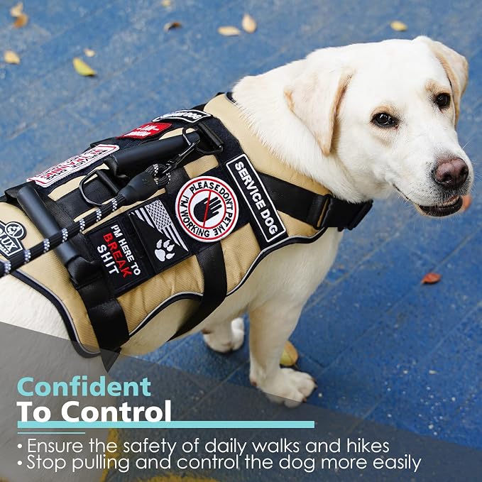 Tactical Dog Harness with 7 Pcs Tags, Service Dog in Training Harness with Easy Control Double Handles, Dog Working Harness K9 Military Service Dog Vest Harnesses for Small Medium Large Dogs