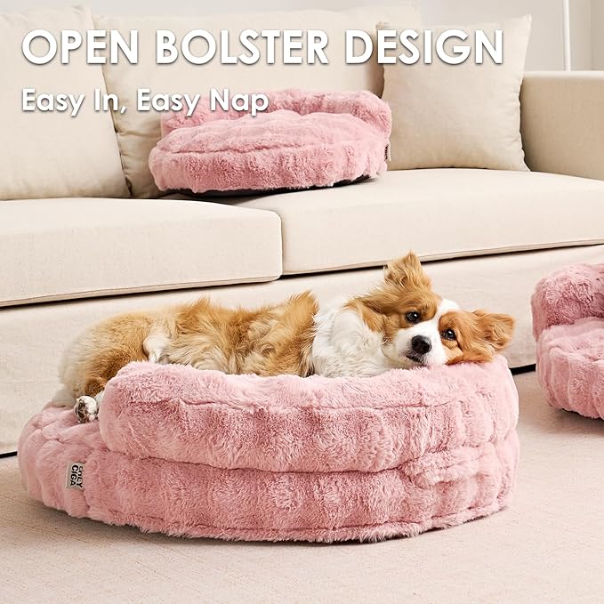 EHEYCIGA Soft Dog Couch Bed for Large Dog, Fluffy Medium Dog Bed with Removable Washable Cover, Bolster Pet Sofa, Waterproof and Non-Slip, 36" x 36"x 9", Pink