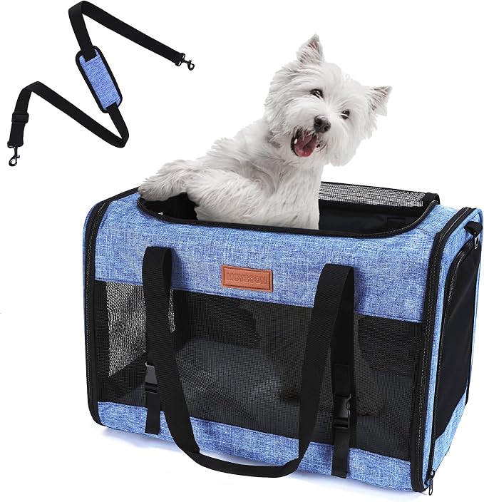 Foldable Cat Dog Carrier for Pets up to 15 Lb, Blue | Top & Side Entry, Soft-Sided Pet Carrier with Ventilated Anti-Scratch Mesh & Car Seat Buckle for Car Travel, 20×13×13 in