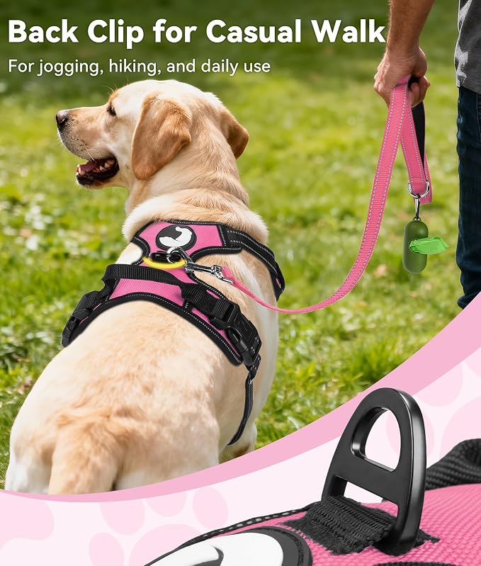 Joytale No Pull Dog Harness Medium Sized Dog, Front Clip, Hot Pink | Grab Handle for Instant Control, Padded & Adjustable Vest, Sturdy Metal D-Rings, for Safe Training & Daily Walking