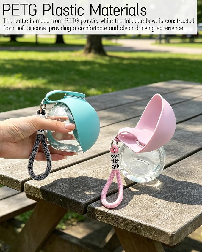 2 in 1 Portable Dog Water Bottle - No-Spill Pet Water Dispenser Feeder with Foldable Silicone Bowl, 9.64Oz Compact and Reusable Tumbler for Outdoor Activities (Blue)