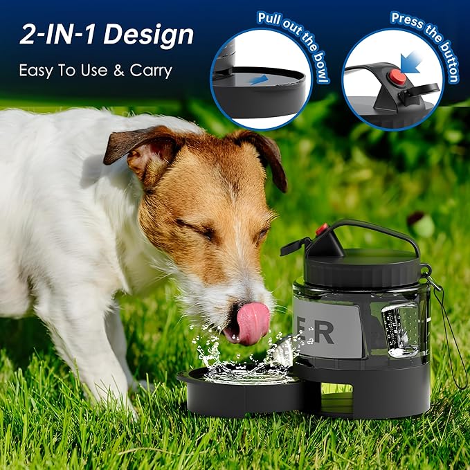 56oz Dog Water Dispenser Portable, 1.6L Leak-Proof Dog Water Bottle with Pull-Out Bowl, BPA Free Pet Travel Water Bottle for Daily Walks, Hiking, Park, Car Travel, Outdoor Beach Accessories