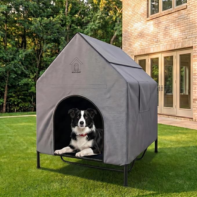36'' Large Dog House Outdoor for Large Dogs Outside, Dog Tent, Pet House | Weatherproof Large Dogs House with Textilene Elevated Dog Bed, Breathable Dog House Outdoor with Windows and Sunshades