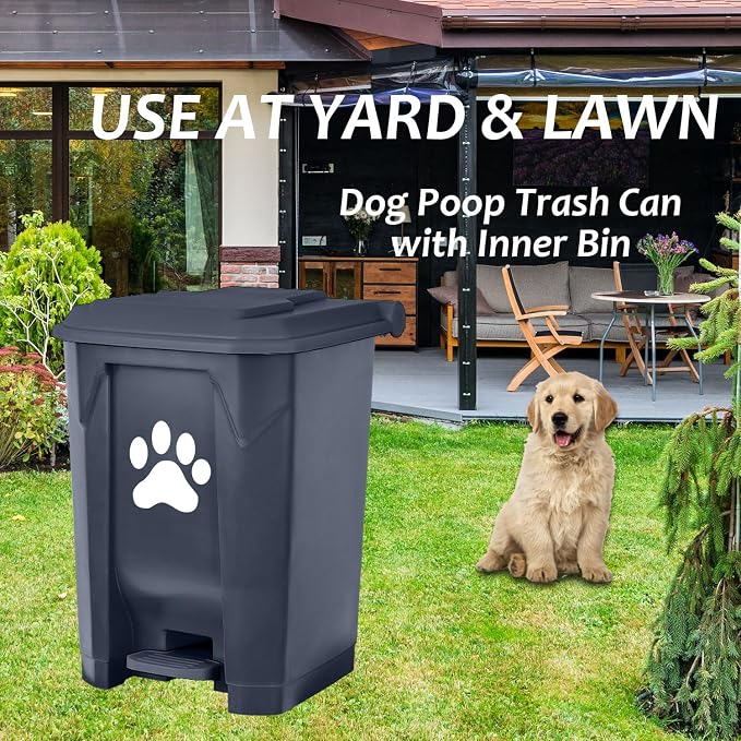Outdoor Trash Can Dog Poop Bin Dog Waste Trash Can Pet Outside Garbage Can | Dog Poop Trash Can With Lid Outdoors Pet Waste Station Dog Disposal Container Garden Yard Home Bin Bucket & Waste Bags, Grey