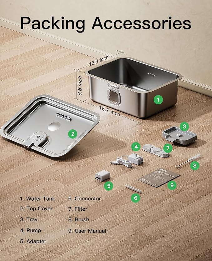 4Gal/15L Dog Water Fountain for Large Dogs, Stainless Steel Large Pet Drinking Fountain, Automatic Dog Water Bowl Dispenser with Deeper & Wider Drinking Area, Multi-Filtration, Ultra-Quiet, 6 Filters