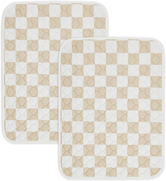 2 Pack Beige Checkered Washable Pee Pads for Dogs, Checkered Reusable Dog Pee Pads, for Puppy Playpen, Crate, Whelping Box, Potty Training, Cute Aesthetic Absorbency, Leak-Proof Non-Slip