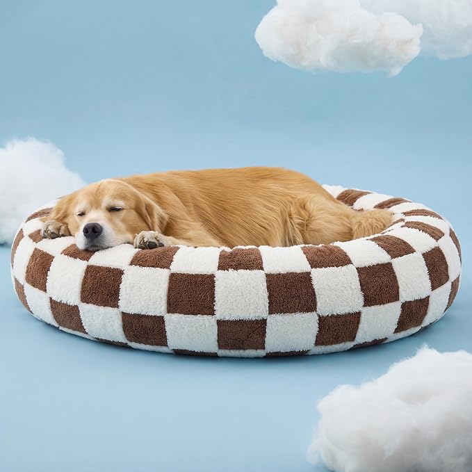 LE SURE Shown on TV Jacquard Donut Dog Beds Extra Large,Brown 42x42x9in | XL Orthopedic Calming Pet Bed Sofa, Original Design Pattern,Washable Cover, Home Decor as Gift for Pet,Anti Slip Bottom