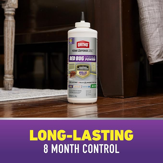 Ortho Home Defense Max Bed Bug & Flea Killer Powder - Bed Bug Killer, Apply to Cracks and Crevices for up to 8 Months of Control, 12 oz.