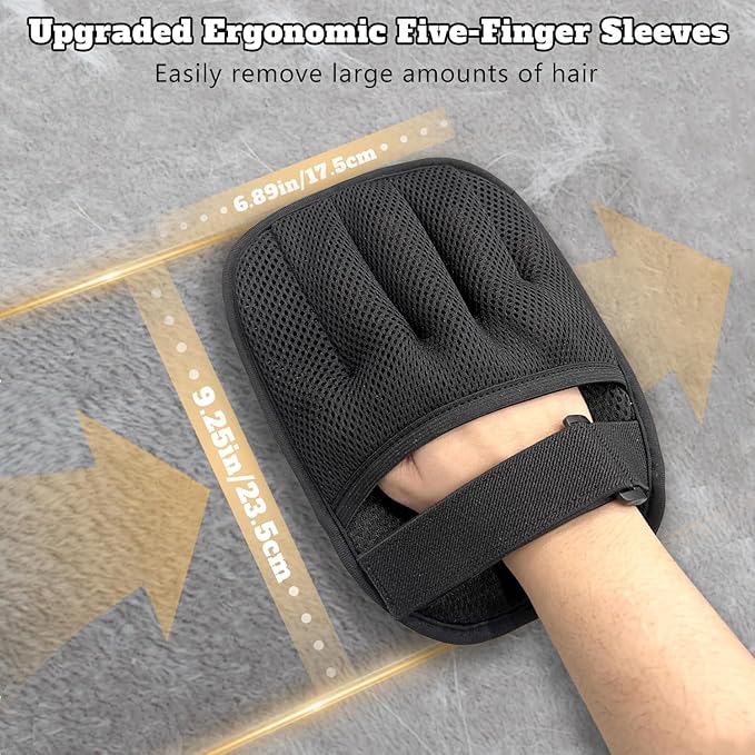 Upgraded Pet Hair Removal Gloves for Cats & Dogs, Reusable Five-Finger Static Cleaning Glove with Adjustable Strap, Pet Hair Remover Tool On Clothes, Furniture, Bedroom and Car Interior