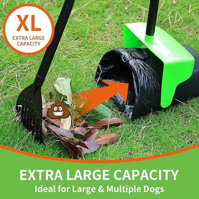 ienjoyed Pooper Scooper Large Swivel Bin & Rake with 160 Waste Bags,Heavy Duty Dog Pooper Scooper with Bag Attachment for Dogs, Long Handle Poop Scooper with Lid for Yard, Grass, Gravel(Green)