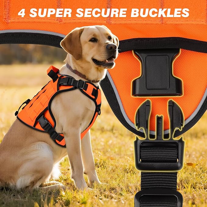 WINGOIN Orange Tactical Dog Harness for Large Dogs,No Pull Dog Harness | Heavy Duty with Handle,Adjustable Reflective,Military K9 Style,Big Size Body Dog Vest,for German Shepherd,for Walking Hunting