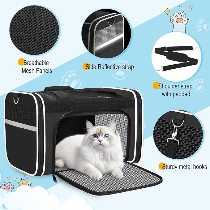 HUANLANG Soft-Sided Cat Carrier Airline Approved,Dog Carriers for Small Dogs Medium Cats,Pet Travel Carrier Up to 20 Lbs,Collapsible Cat Bag