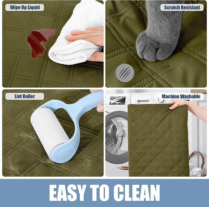 Smiry Waterproof Dog Bed Cover Pet Blanket, Soft Washable Dog Blanket for Furniture Bed Couch Sofa Reversible, Checkered (82"x102", Green/Navy)