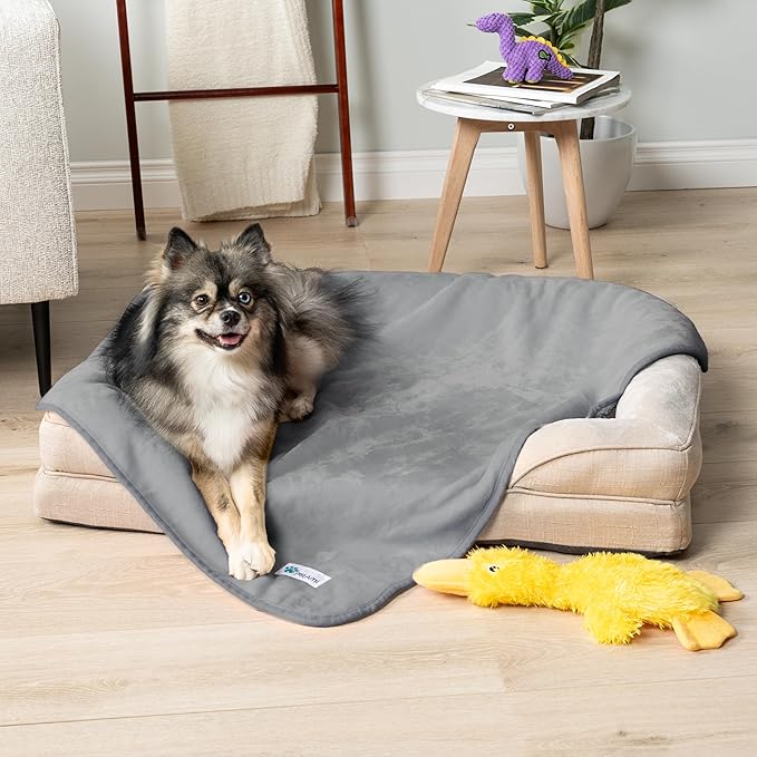 PetAmi Waterproof Dog Blanket for Small & Medium Dogs, Pee Proof & Reversible, Soft Fleece Washable, 24x32 Light Gray