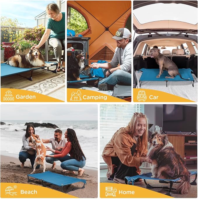 Upgraded Non-Slip Daisy Cot, XL Foldable Elevated Dog Bed, Portable Raised Outdoor Folding Dog Cot for Camping/Home, Chew Proof Waterproof Heavy Duty Up to 160 Lbs, Dark Blue, 49"x33"