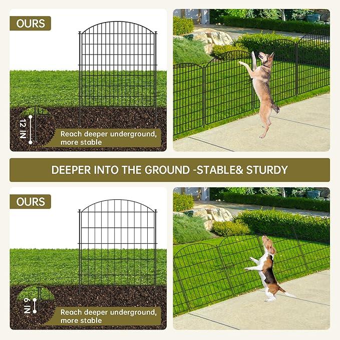 10 Panels No Dig Garden Fence with Gate, 42in x 24.2ft Decorative Dog Fence Outdoor for Yard, Tall Animal Barrier Rustproof Metal Wire Garden Edging Border, Temporary Fencing for Outdoor, Patio
