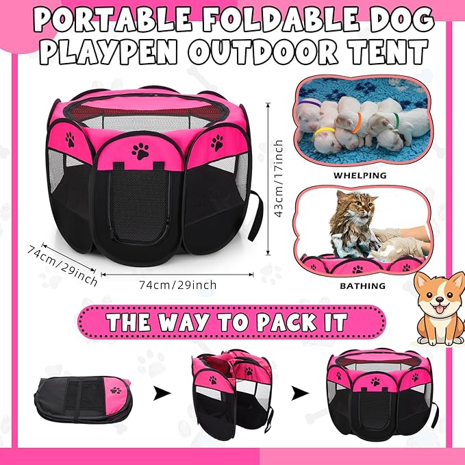 PullCrease 45 Pcs Puppy Dog Kitten Whelping Supplies Starter Kit for Birth Include Pet Playpen Whelping Collar Cord Clamp Bulb Aspirator Syringe Bottle Scissor Glove Bag for New Born Pet Supplies