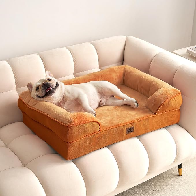 EHEYCIGA Orthopedic Dog Beds Large Sized Dog, Waterproof Washable Pet Bed | Non-Slip Bottom and Egg-Crate Memory Foam Dog Couch Bed with Washable Removable Cover, Pumpkin Orange